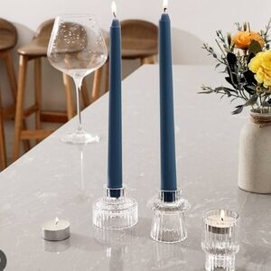 Lysenn Glass Ribbed Candle Holders Set Of 3  Glass Lead Free Reversible Holders